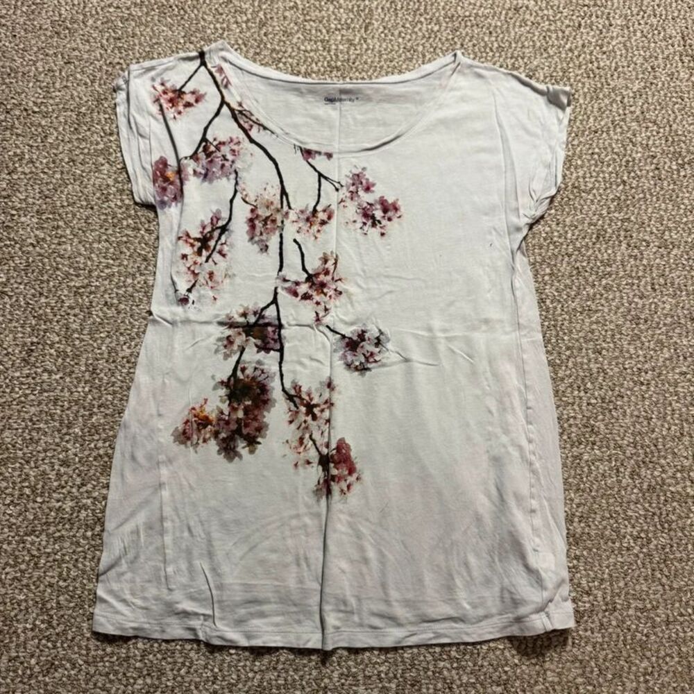 GAP Maternity T-Shirt White Cherry Blossom Print Cap Sleeve Medium